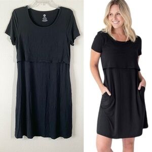 KINDRED BRAVELY Black Eleanora Maternity Nursing Dress M Pockets Comfy Lounge